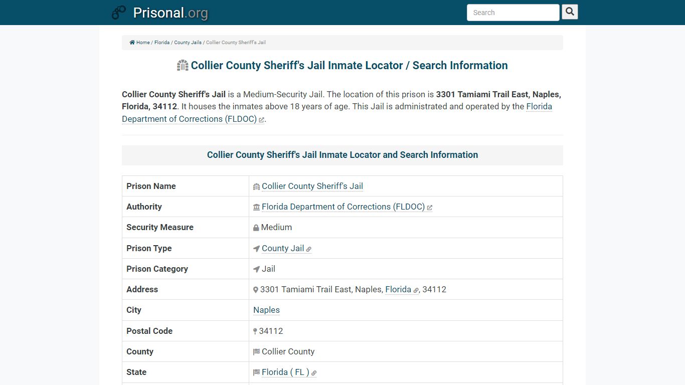 Collier County Sheriff's Jail-Inmate Locator/Search Info ...